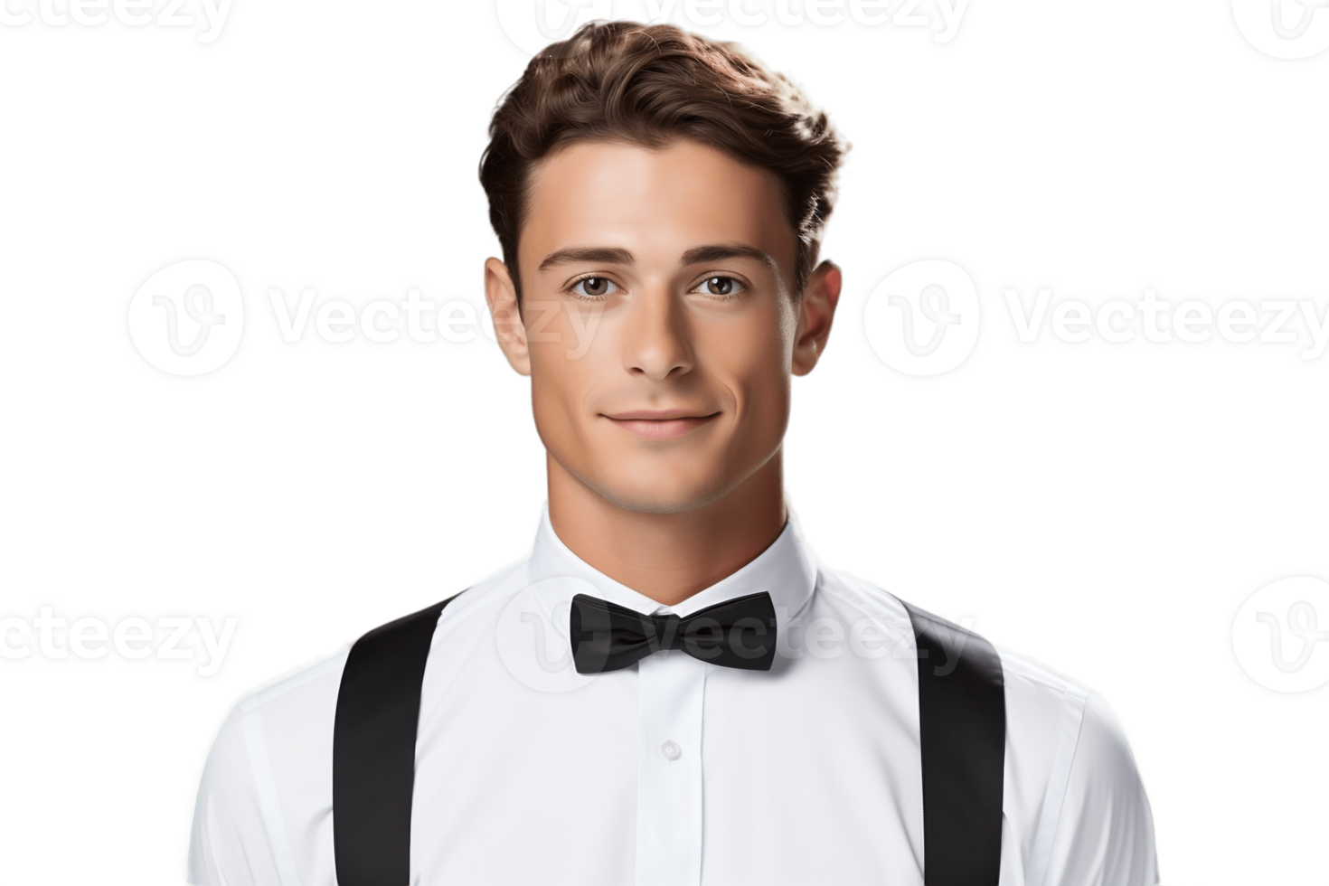 AI generated Smiling Waiter in Half-Body View on Transparent Background. AI png