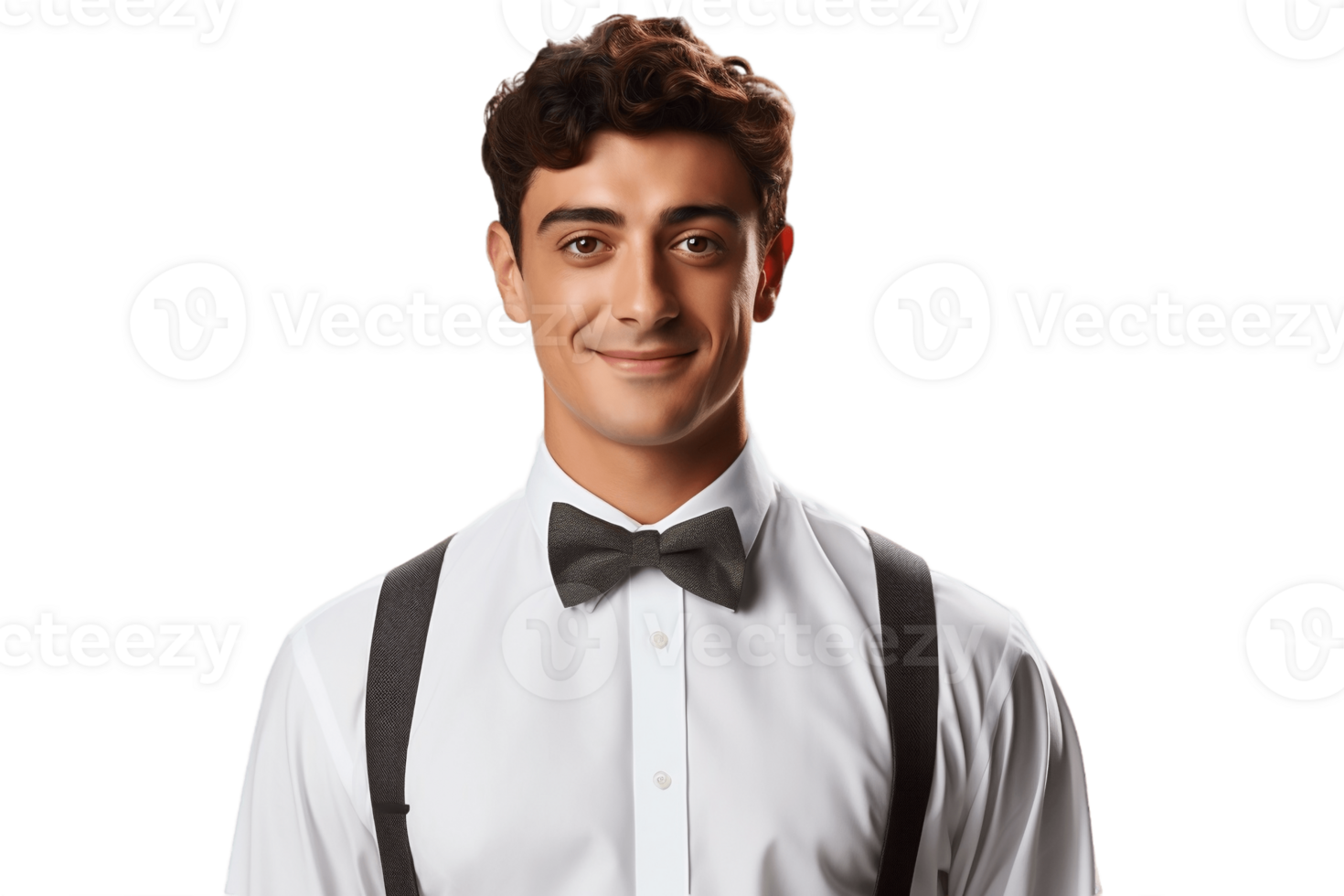 AI generated Smiling Waiter in Half-Body View on Transparent Background. AI png
