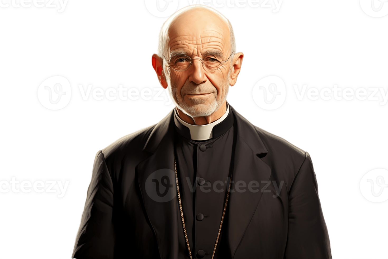 AI generated Smiling Old Priest Standing on Transparent Background. AI png