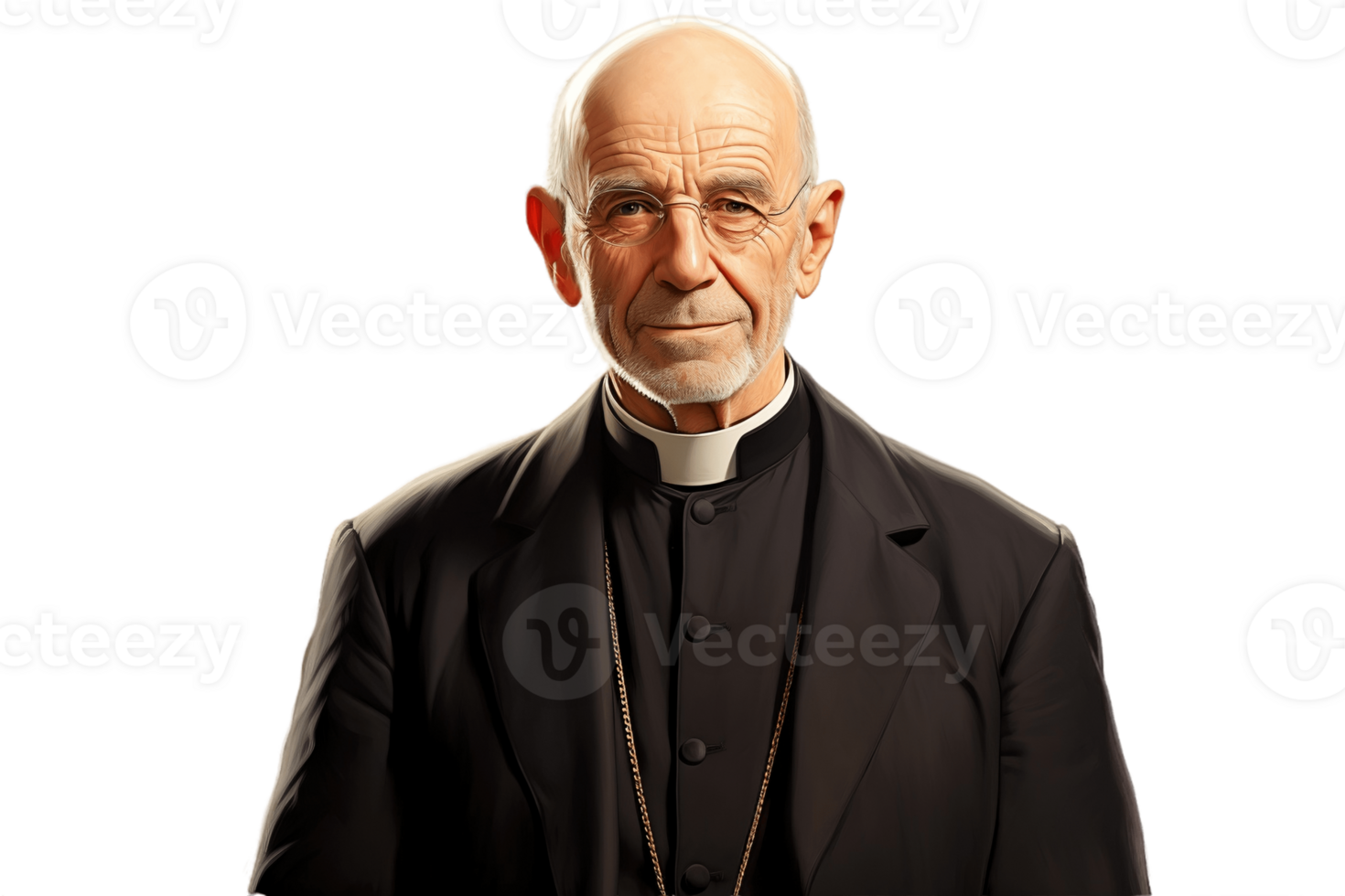 ai generato sorridente vecchio sacerdote in piedi su trasparente sfondo. ai png