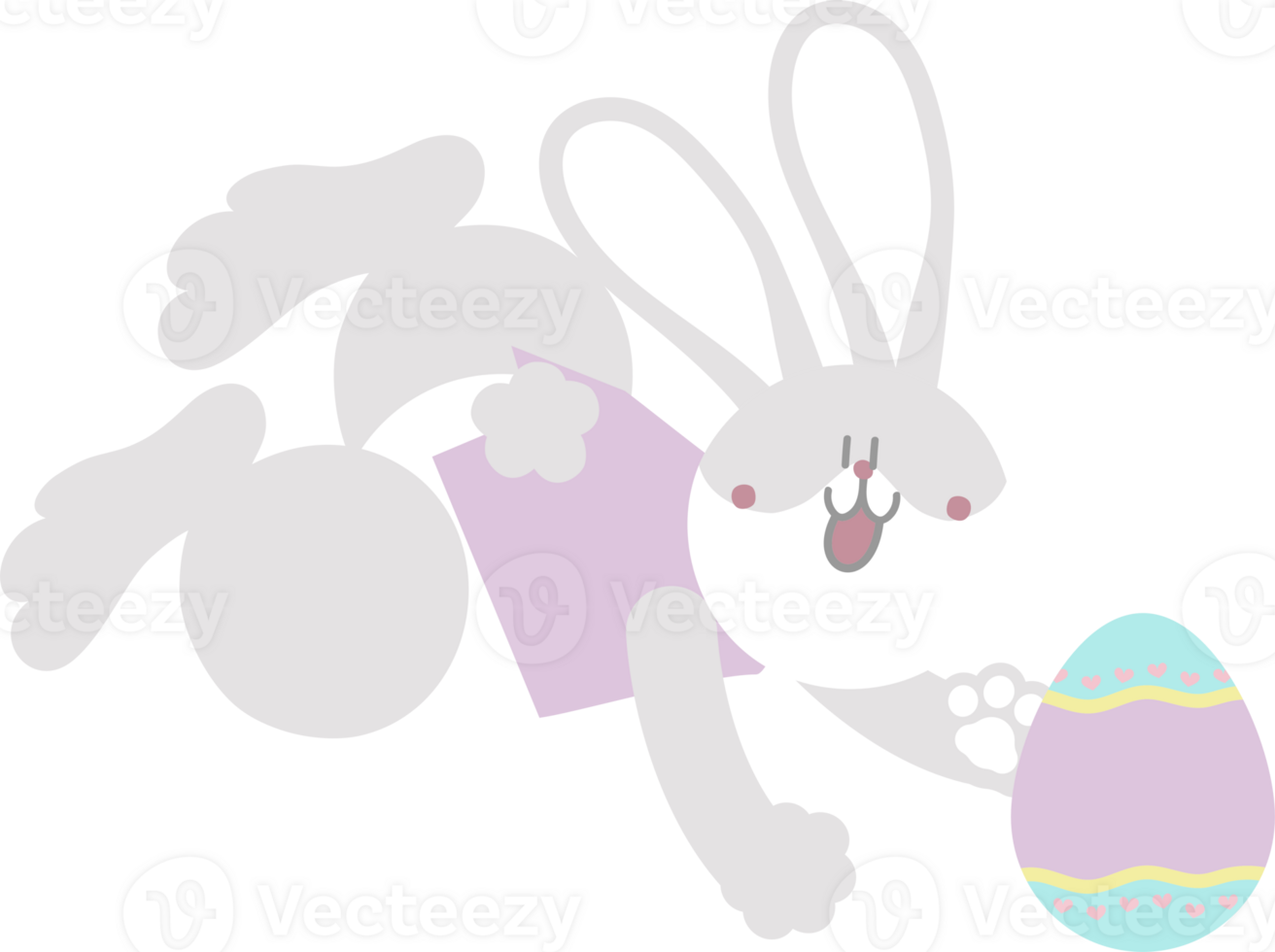 happy easter with bunny rabbit and egg, flat png transparent cartoon character design