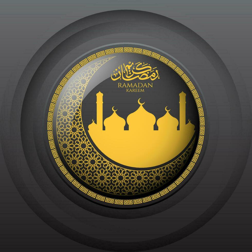 circular islámico antecedentes en oro y negro. Ramadán kareem vector diseño con Arábica caligrafía.