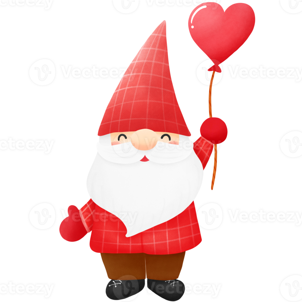 Hand drawn gnome hold heart shape balloon for Valentine's day ,png illustration png
