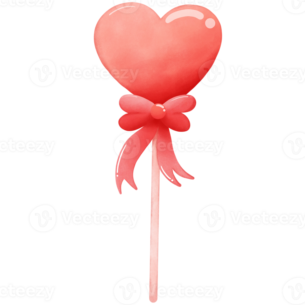 hand drawn red heart shaped lollipop for Valentine's day , png illustration .