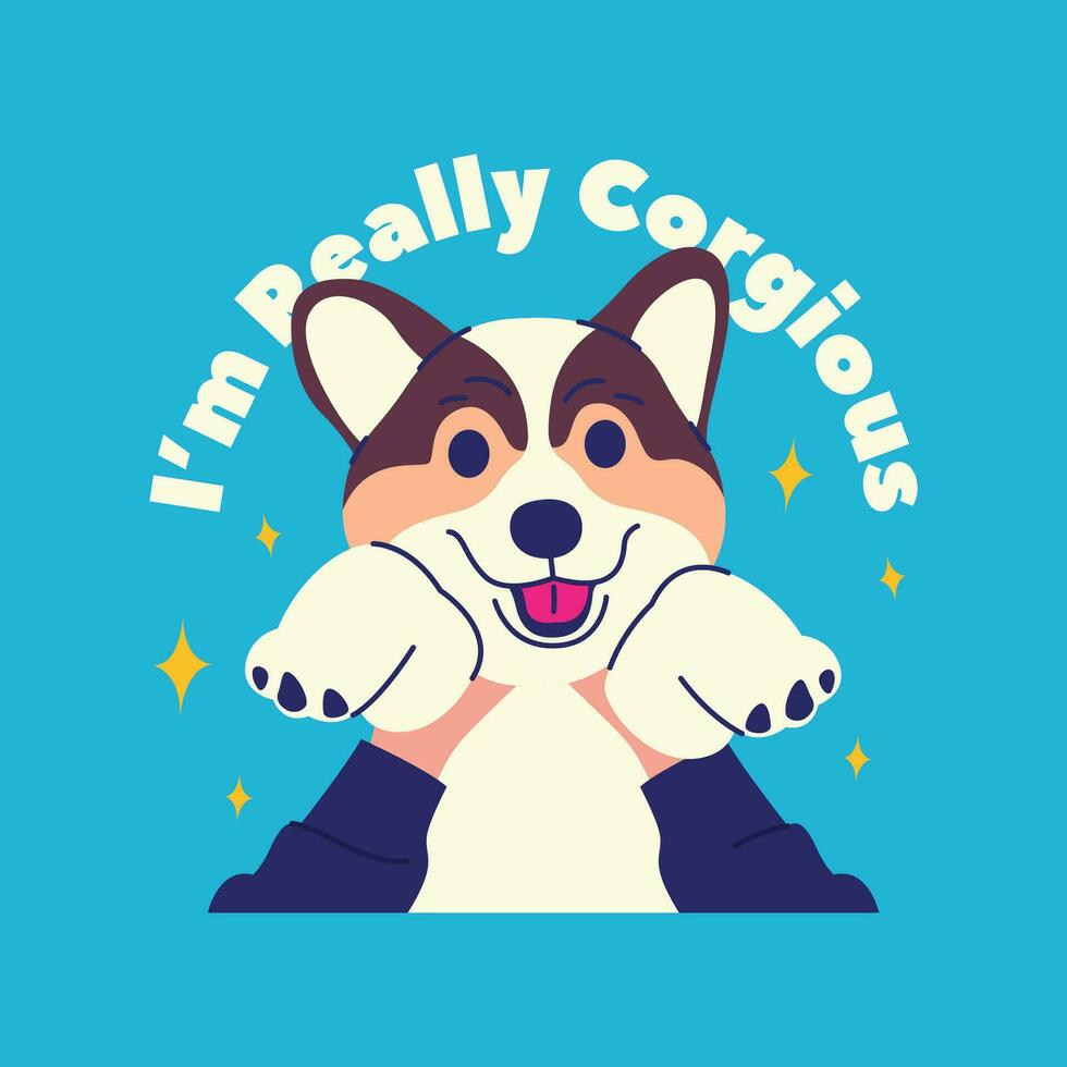 CUTE CORGI RAISED BY SOMEONE'S HANDS VECTOR DESIGN