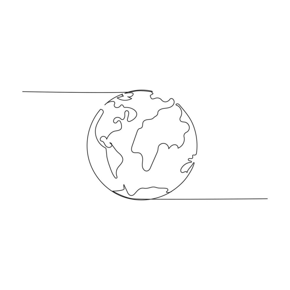 earth globe world map Continuous One line drawing. Earth globe hand drawn insignia. Stock vector illustration