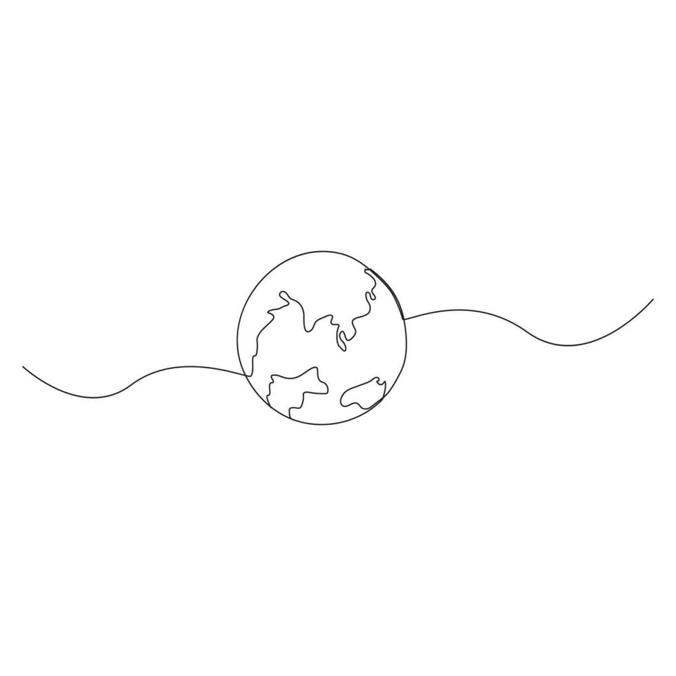 earth globe world map Continuous One line drawing. Earth globe hand drawn insignia. Stock vector illustration