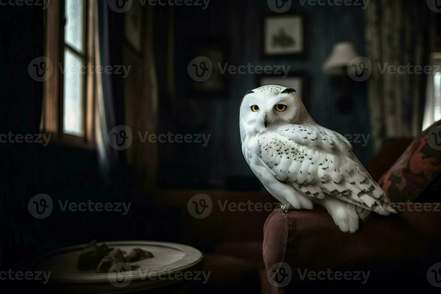 White owl pet indoor. Generate ai photo