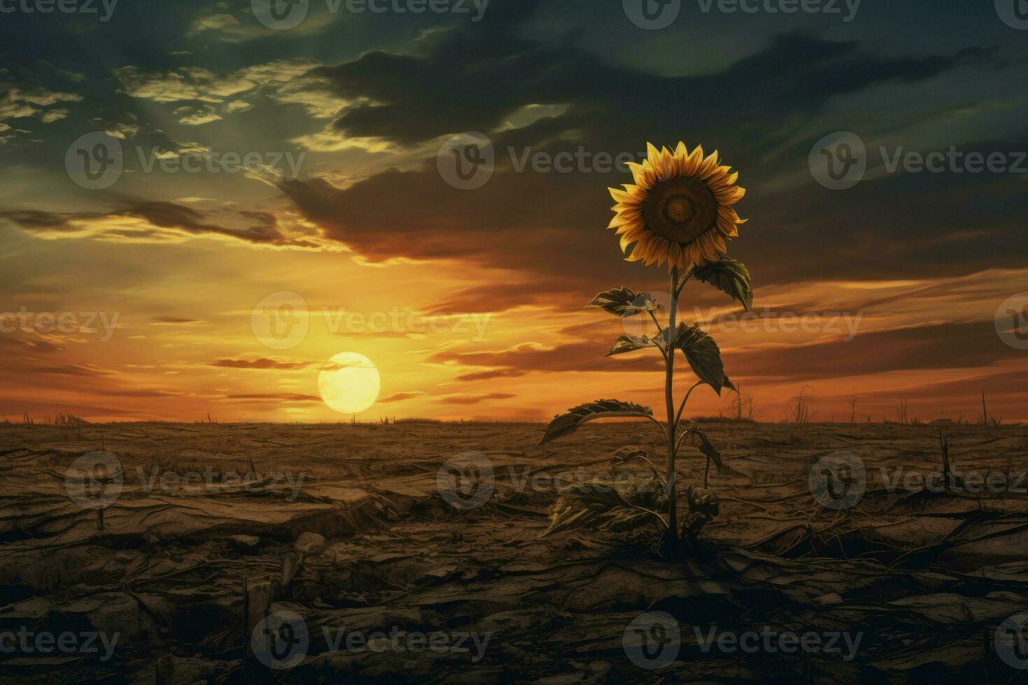 AI generated Forlorn Lonely sunflower. Generate Ai photo
