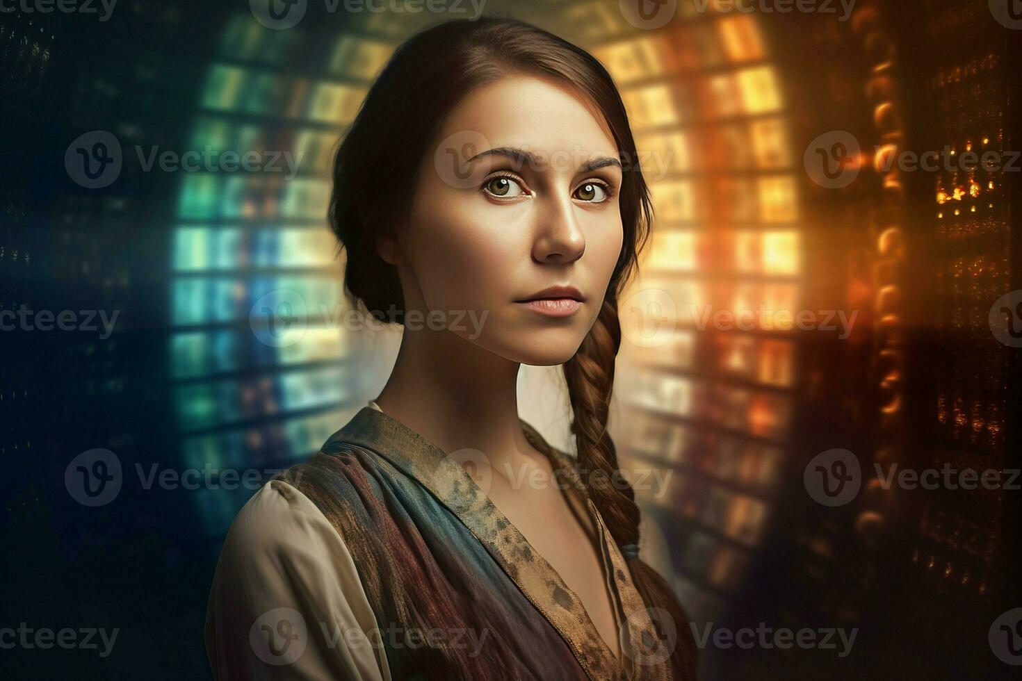 Religious devotion woman with brown hair braid. Generate ai photo