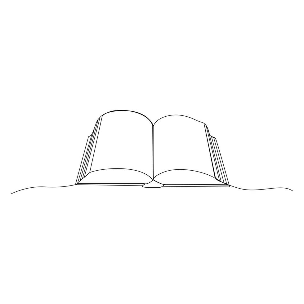 Open book single line art design with Continuous one line book outline vector art illustration