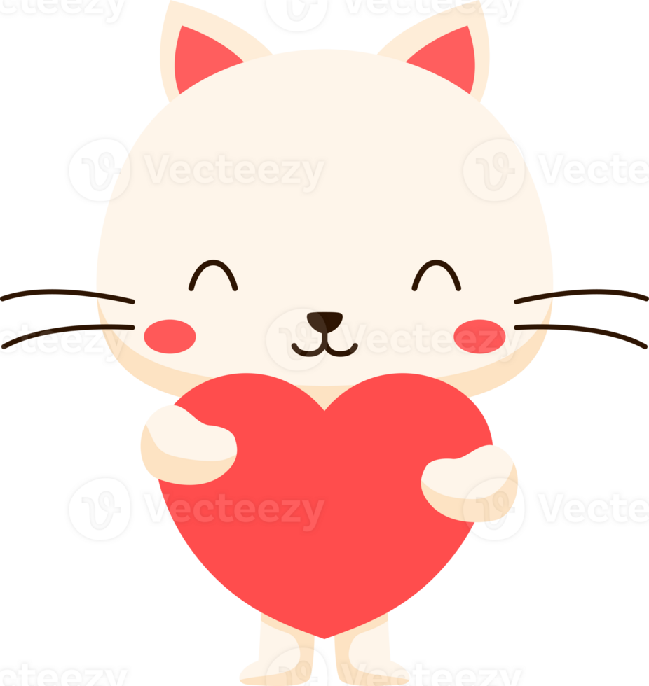 Cute Cat Hugging Valentine Heart Illustration png