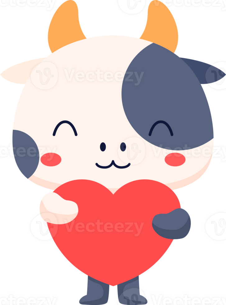 Cute Dairy Cow Hugging Valentine Heart Illustration png