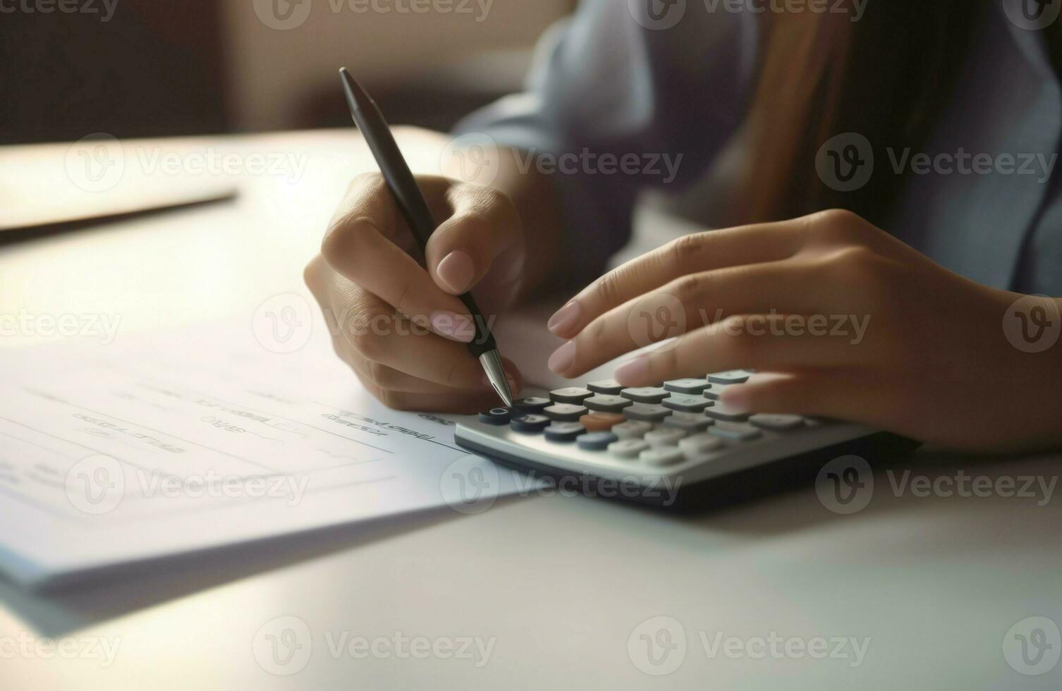 AI generated Woman hands using calculator. Generate ai photo