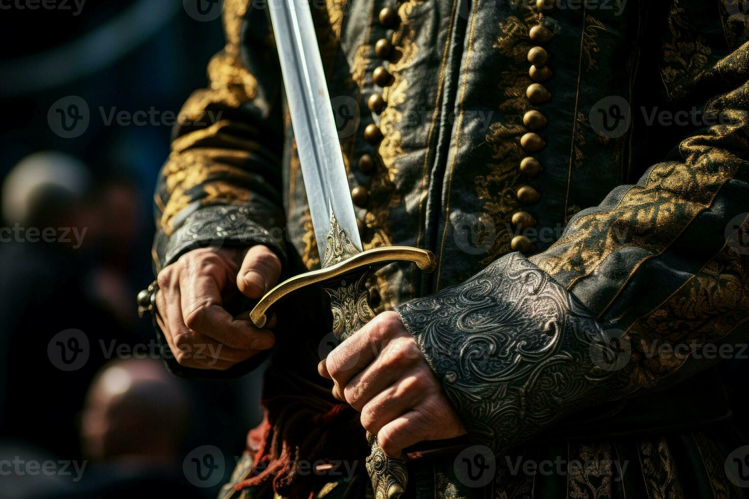 ai generado blindado medieval guerrero con espada arma. generar ai foto