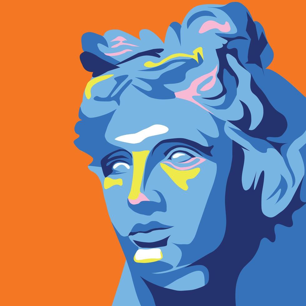 Print. Vector illustration. Statue. Portrait face man