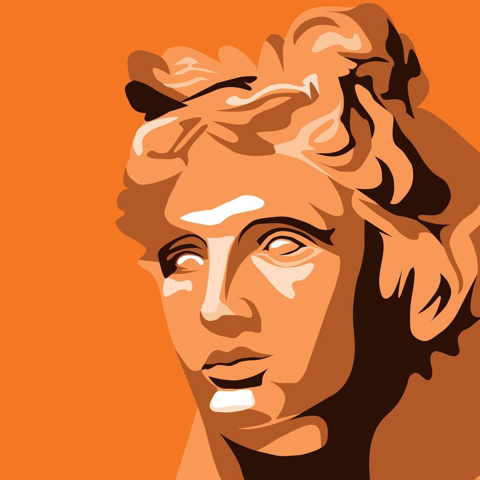 Print. Vector illustration. Statue. Portrait face man