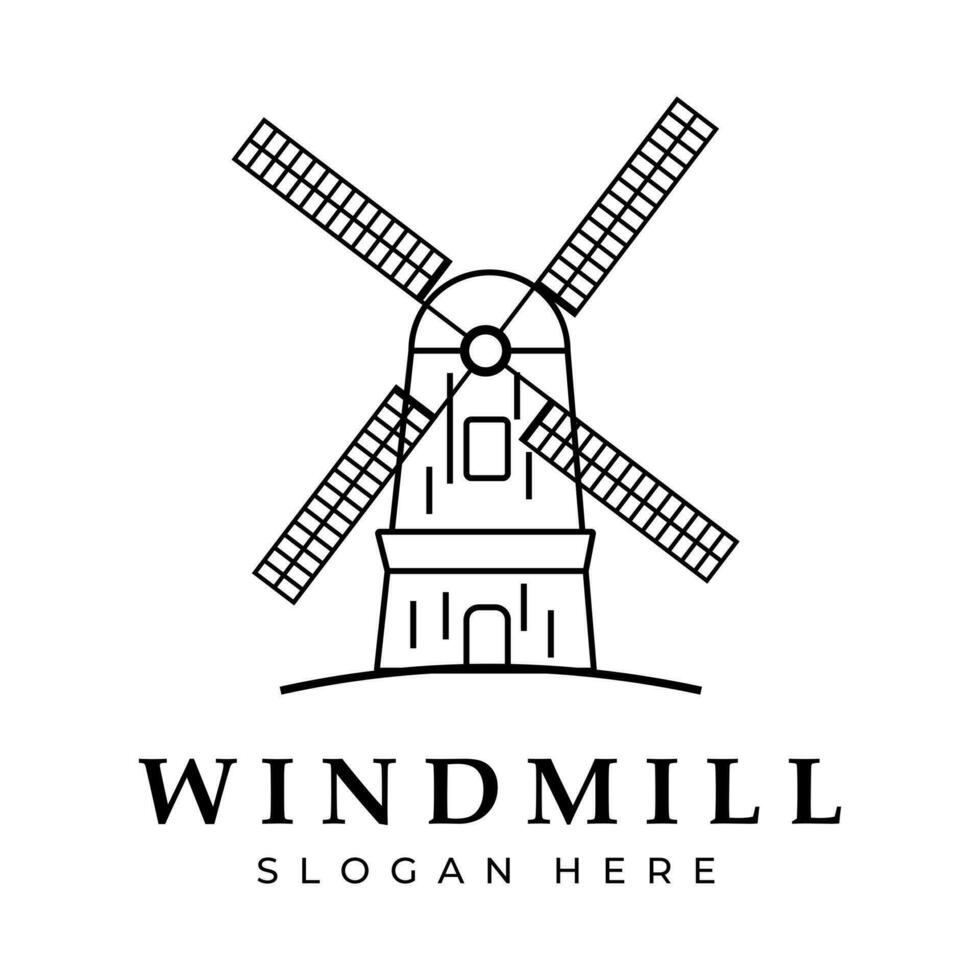 windmill line art logo icon illustration design, sign and symbol vector