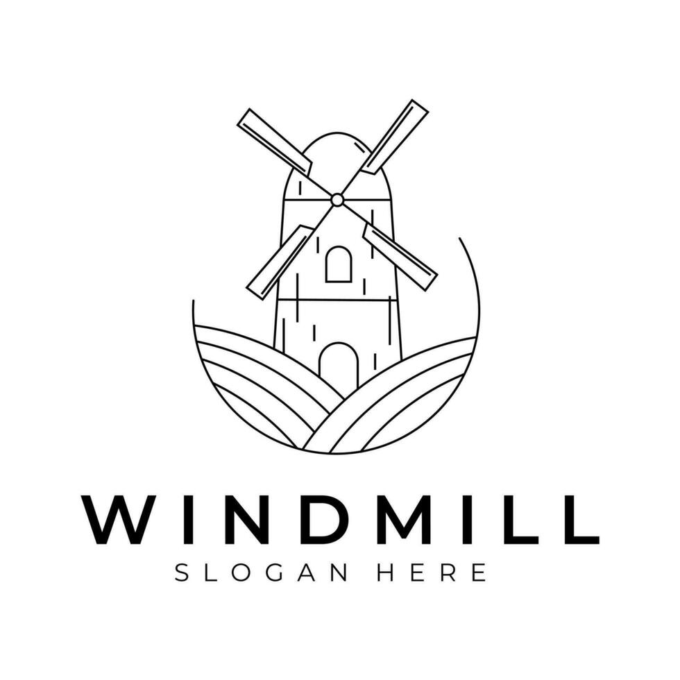 line art windmill logo vector vintage illustration design, bakery, farmhouse, electric