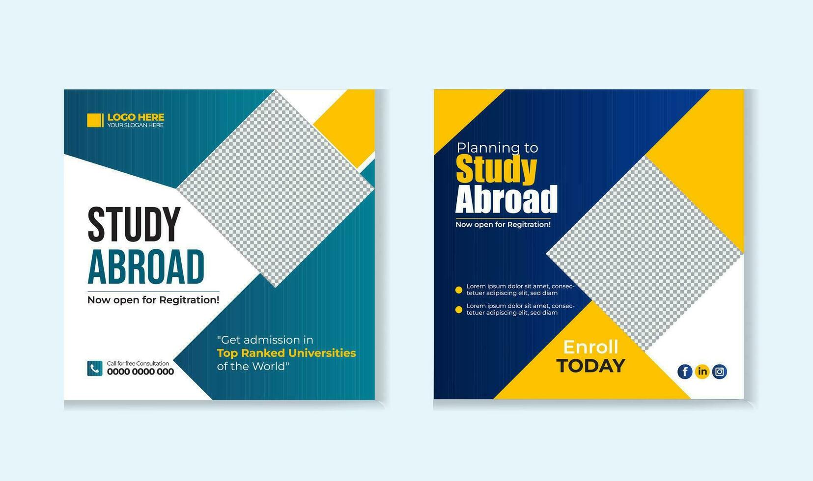 Study abroad social media post design template vector