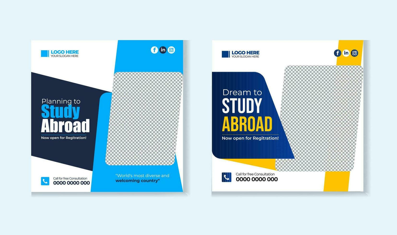 Study abroad social media post design template vector