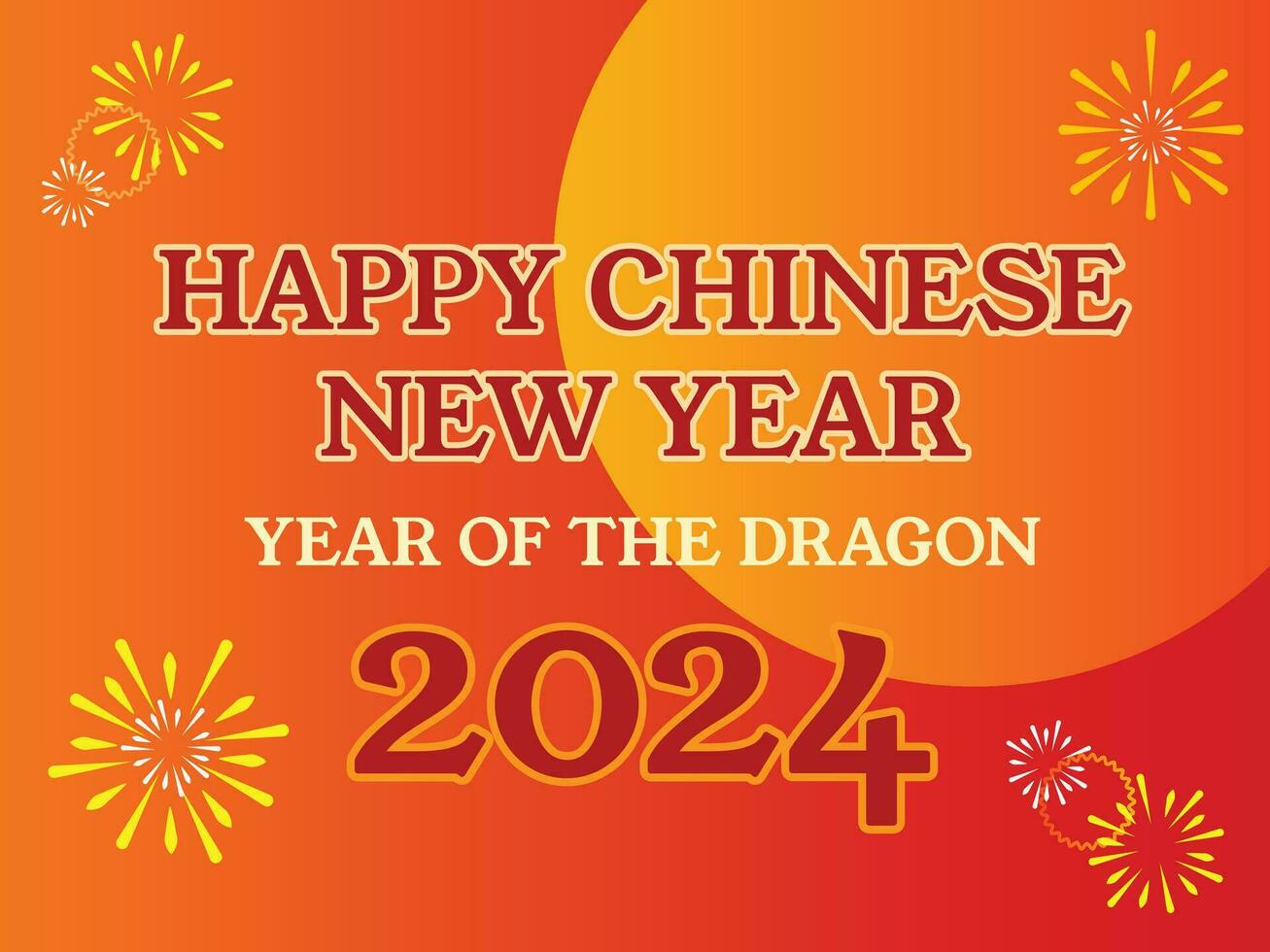 Happy Chinese New Year 2024 Year of the Dragon vector design banner with decorative fireworks ornaments isolated on horizontal red background.