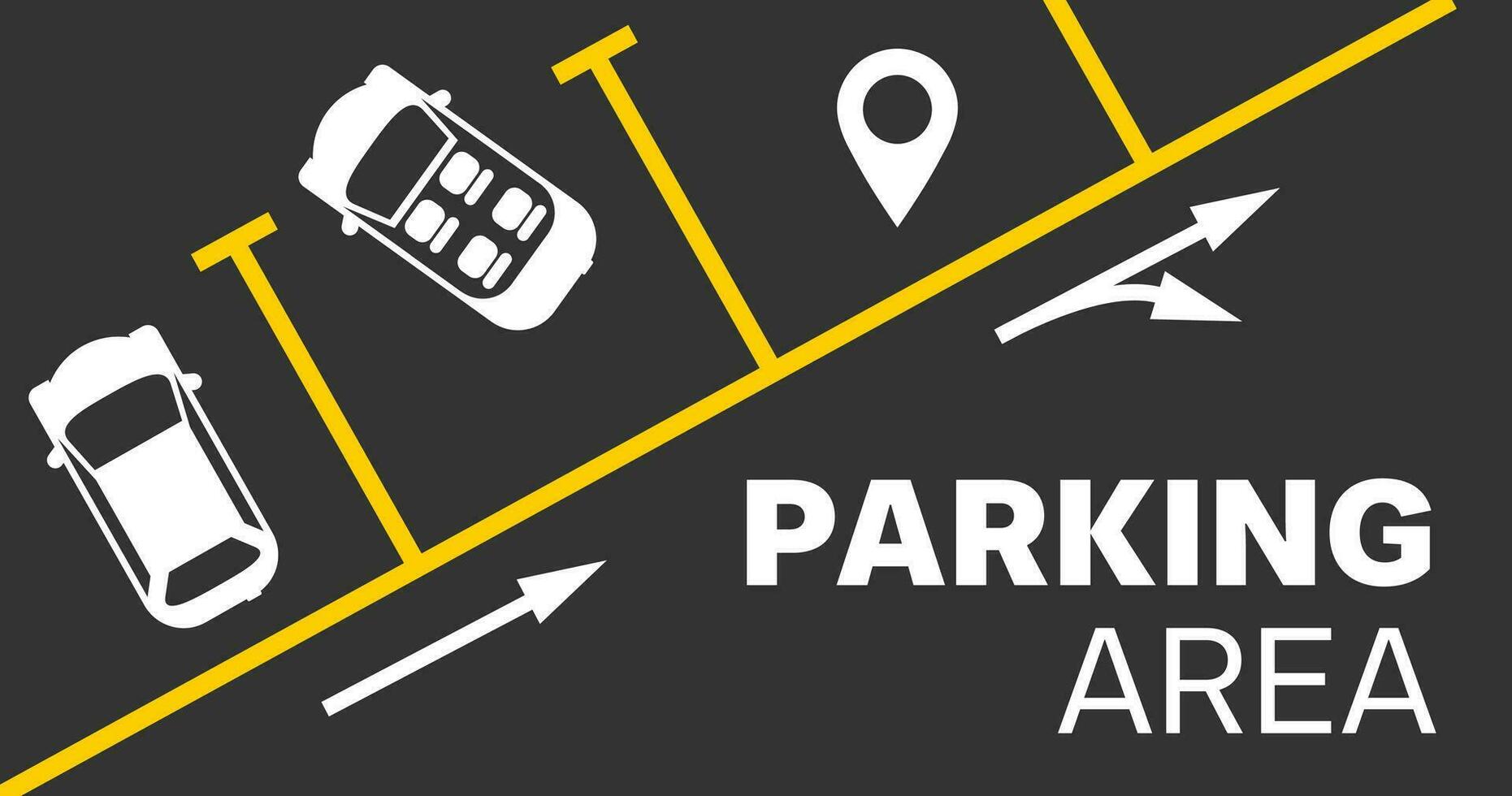 Vector illustration of a car parking area. Asphalt texture of parking lot with parking lines and car symbols. Information label of the area sign for vehicle parking