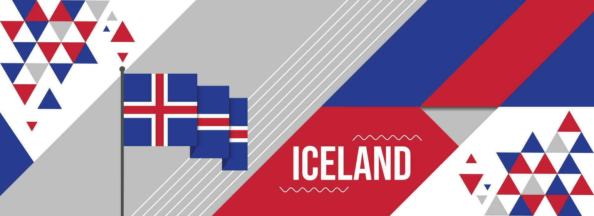 Iceland national or independence day banner design for country celebration. Flag of Icelanders with modern retro design and abstract geometric icons. Vector illustration