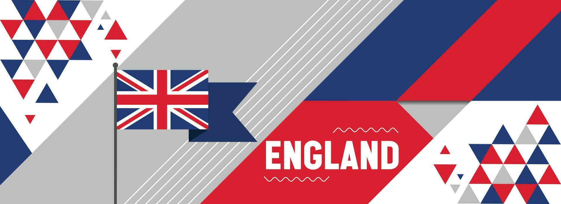 England national or independence day banner design for country celebration. Flag of Britain with modern retro design and abstract geometric icons. Vector illustration