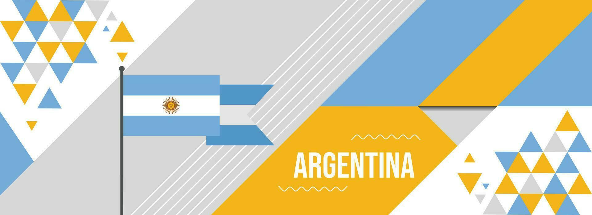 Argentina national or independence day banner design for country celebration. Flag of Argentina with modern retro design and abstract geometric icons. Vector illustration