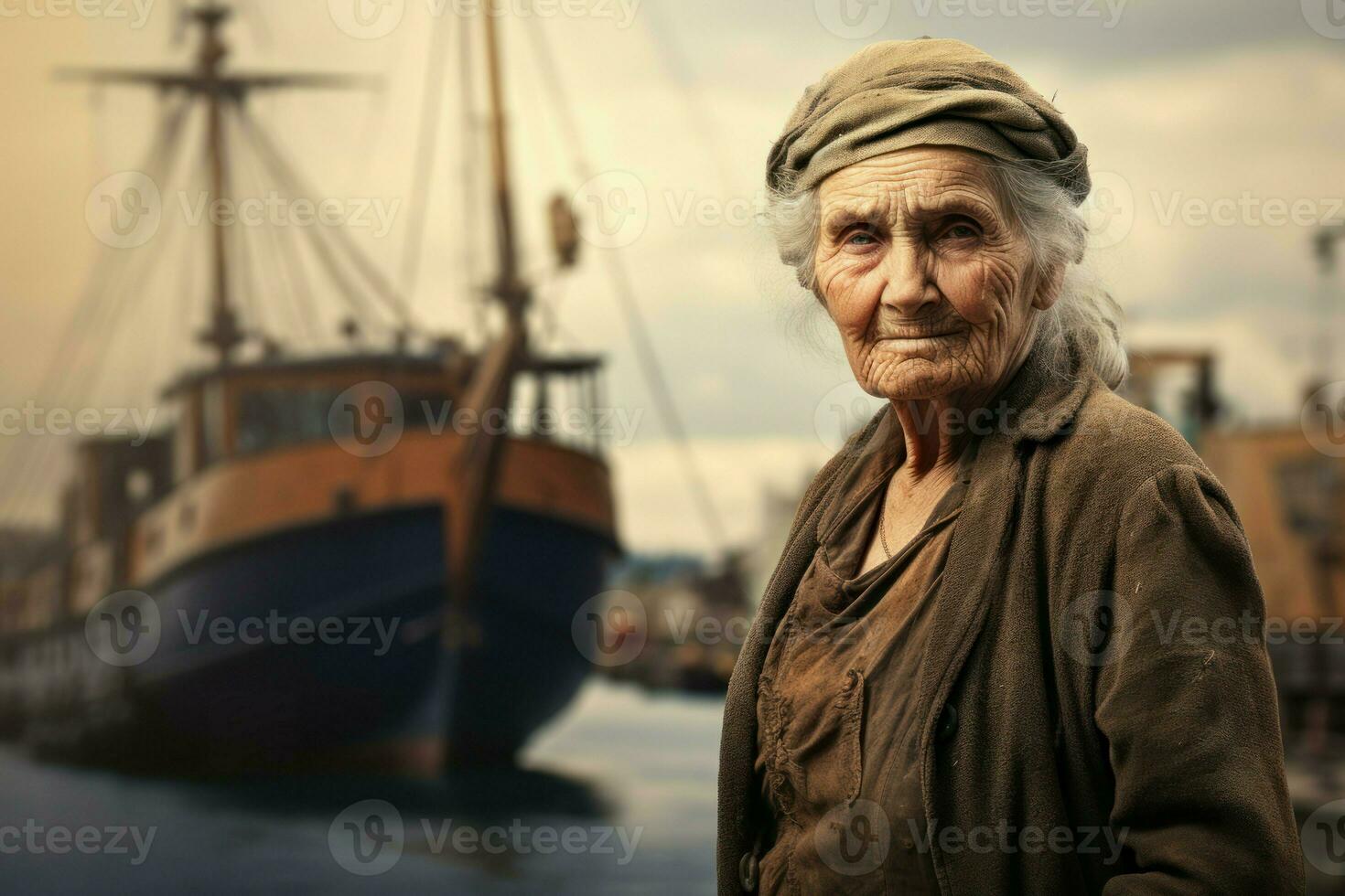 AI generated Historic Woman sea port. Generate Ai photo