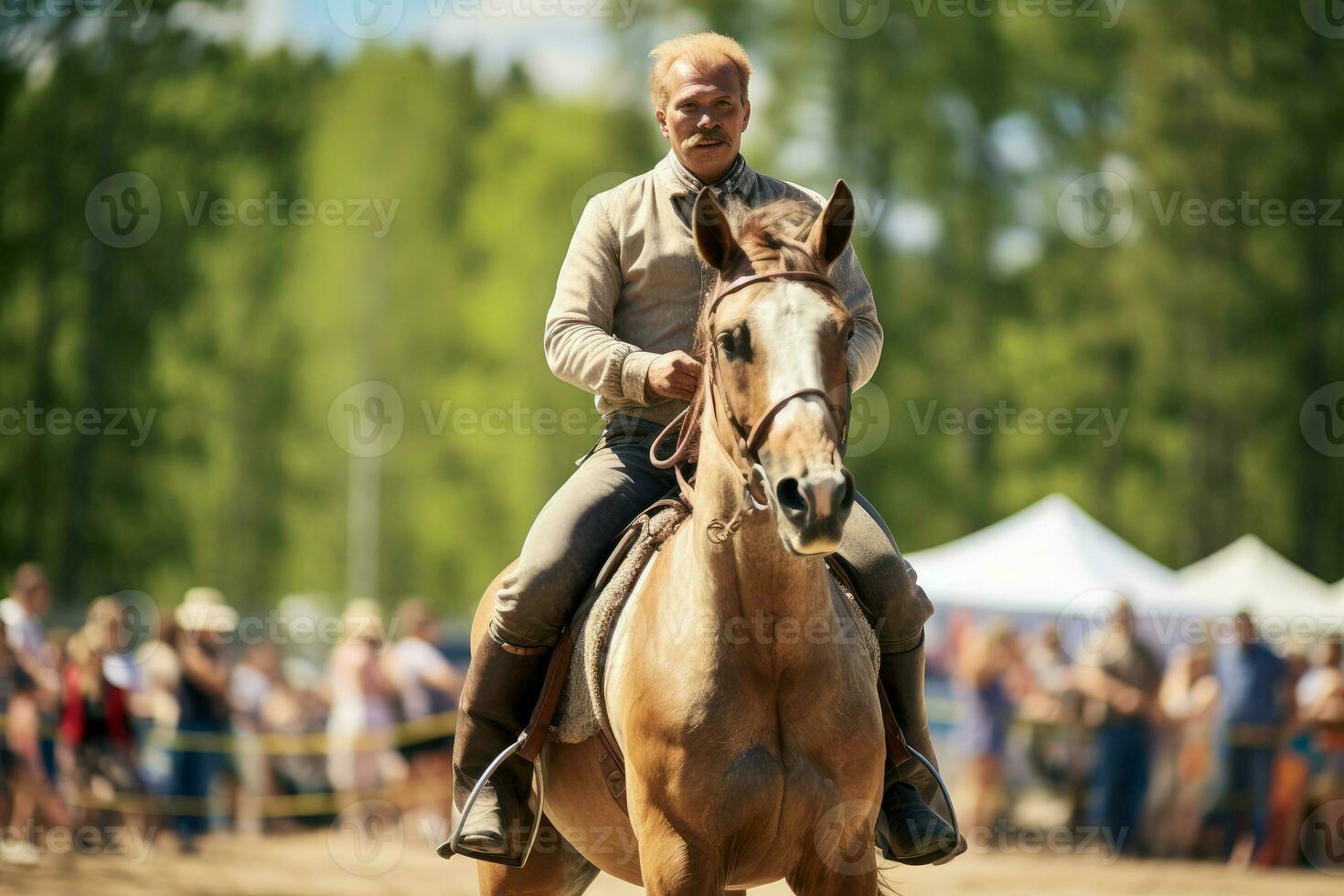 AI generated Intense Man horse competition. Generate Ai photo