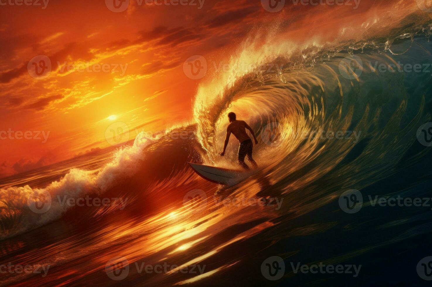 AI generated Energetic Man surfing waves. Generate Ai photo