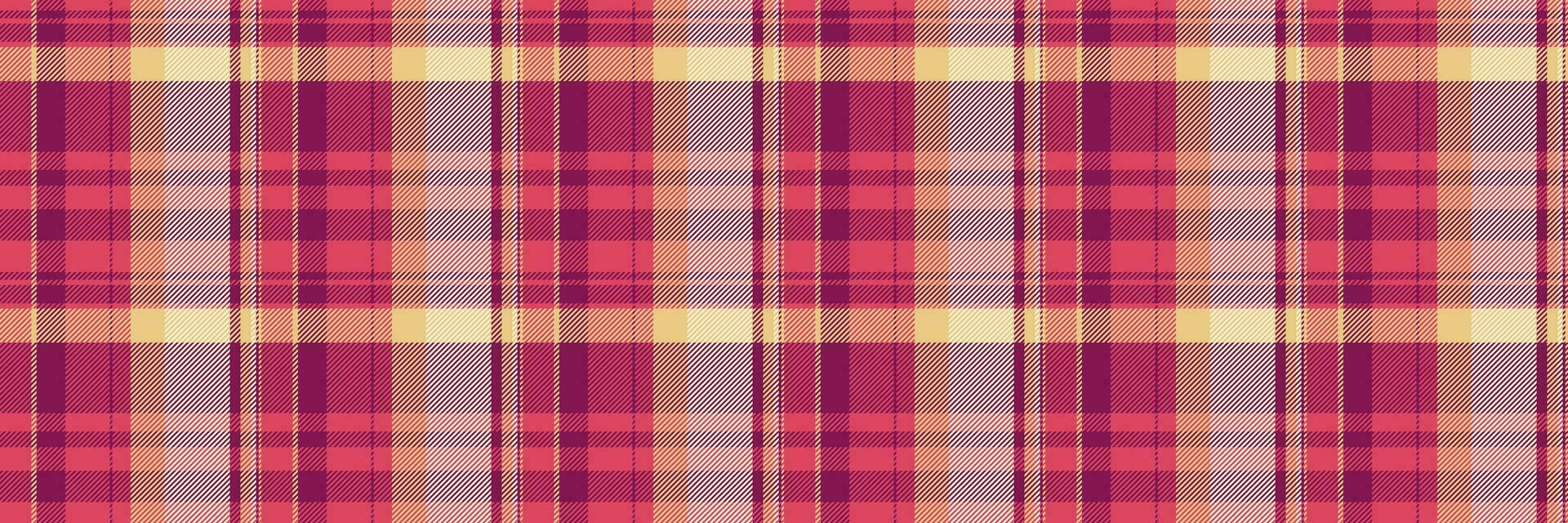 Show fabric texture pattern, weave check tartan plaid. Windowpane vector seamless textile background in pink and rouge red colors.