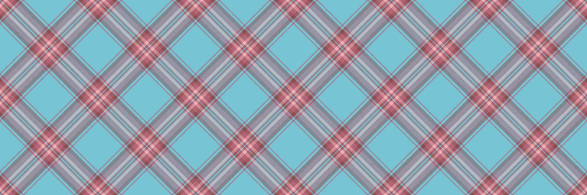 Ornamental check tartan seamless, african vector fabric pattern. Striped texture background plaid textile in red and cyan colors.