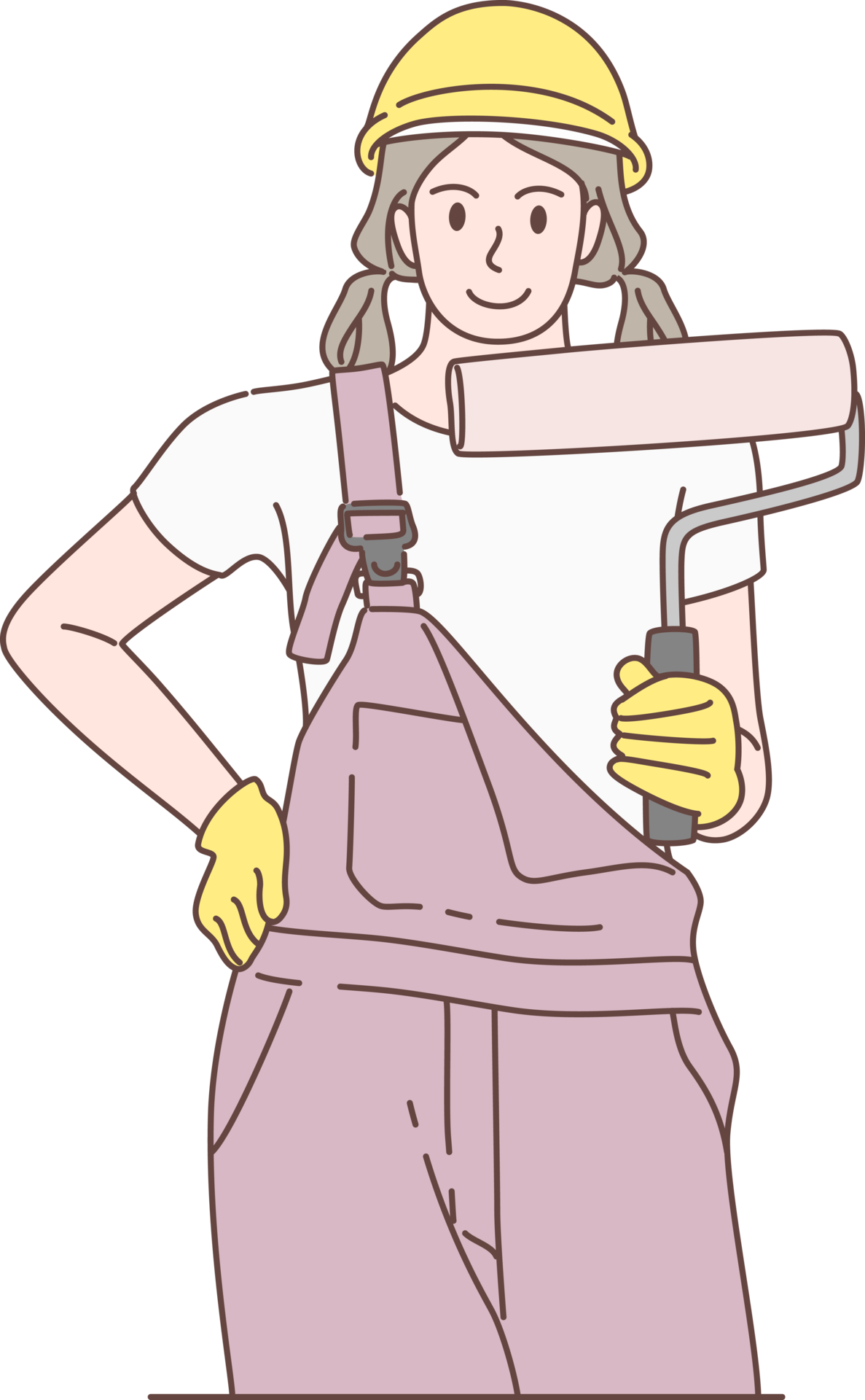 Illustration of house Painter character, standing holding paint roller