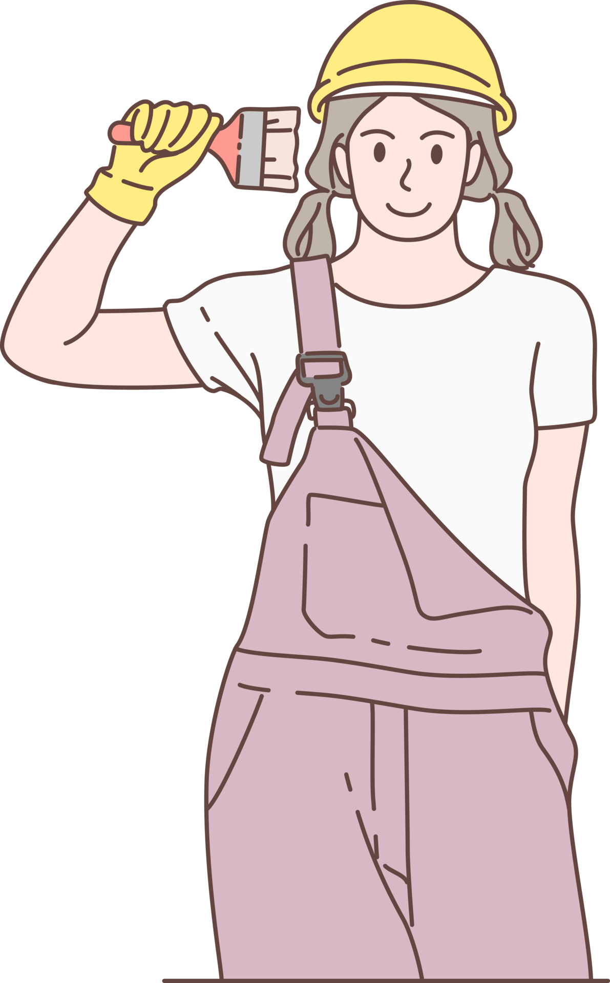 Illustration of house Painter character, standing holding paint brush