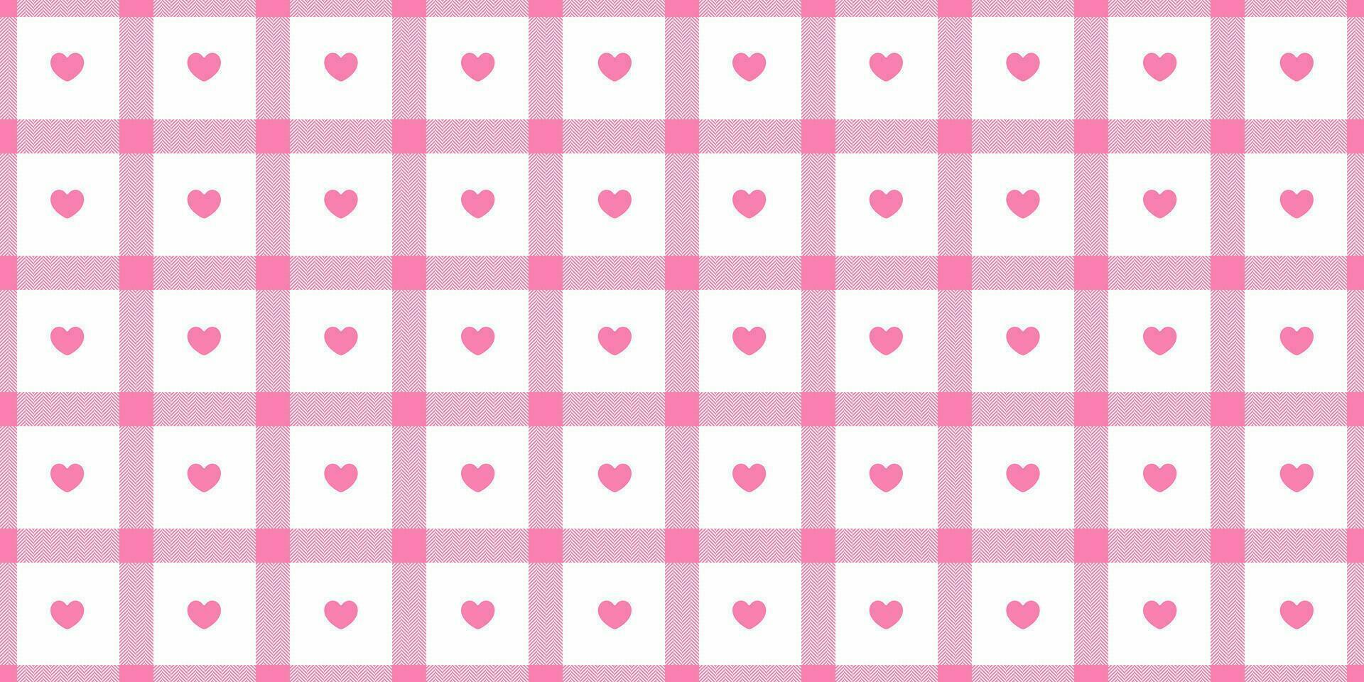 Gingham pattern with hearts. Seamless tartan vichy check plaid for gift card, wrapping paper, invitation on Valentines Day print vector