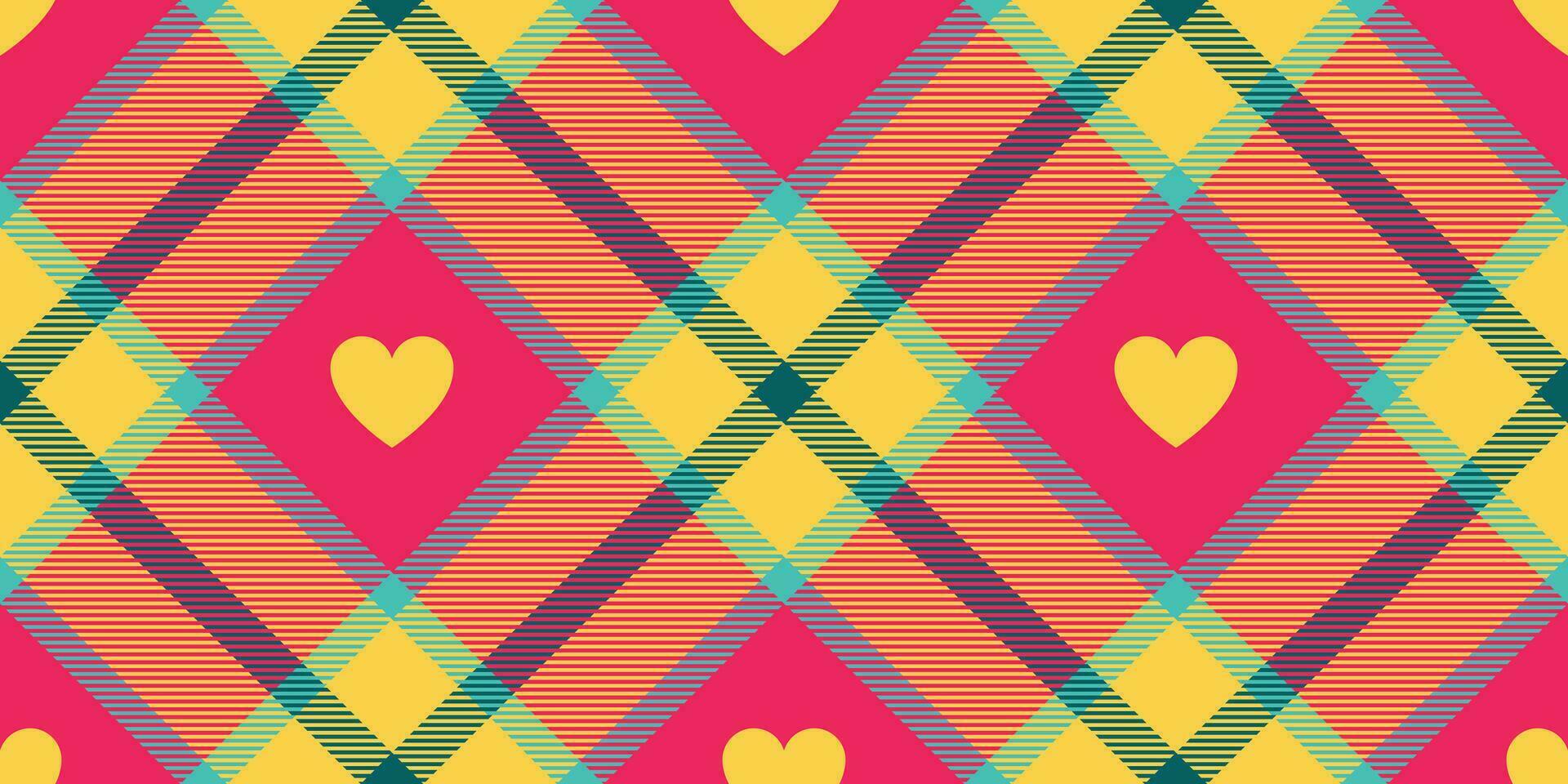 Gingham pattern with hearts. Seamless tartan vichy check plaid for gift card, wrapping paper, invitation on Valentines Day print vector
