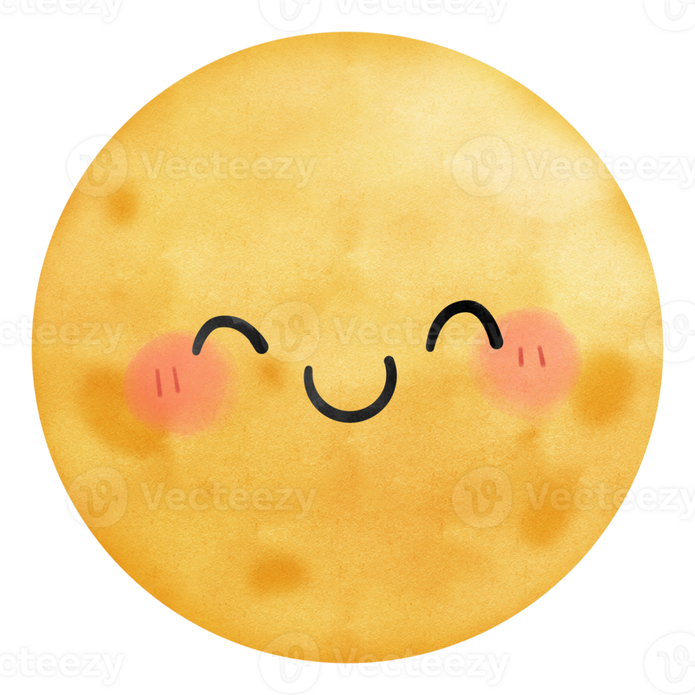 Smiling full moon cute character watercolor png