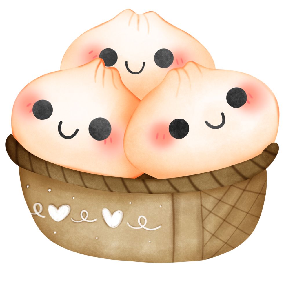 Cute dumpling gangster in Tim sum basket watercolor isolated png
