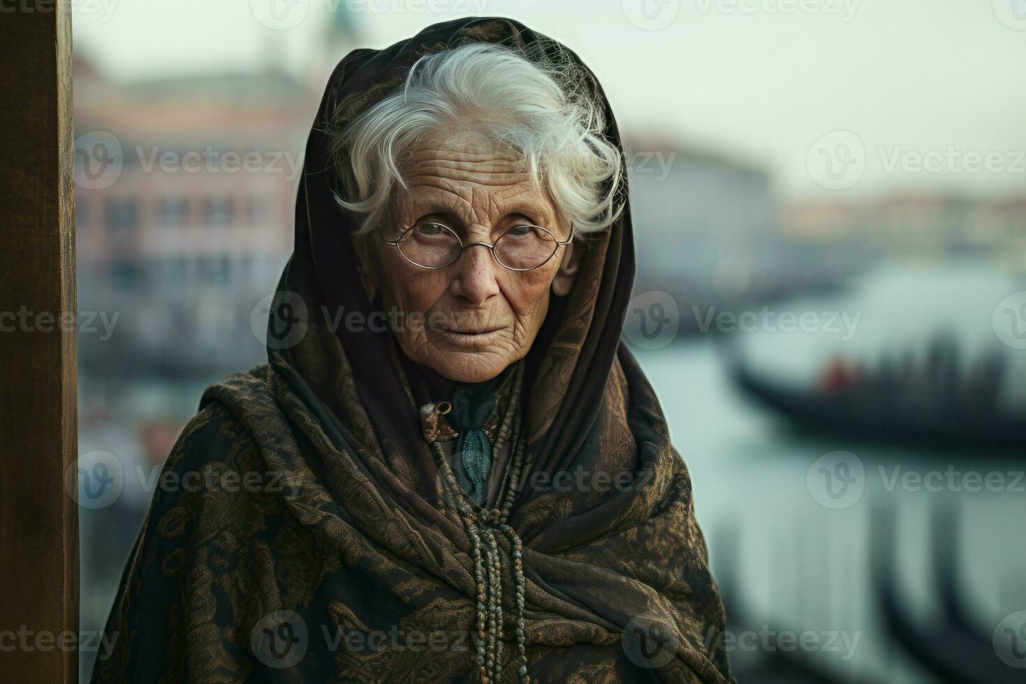 AI generated Captivating Old woman venice. Generate Ai photo