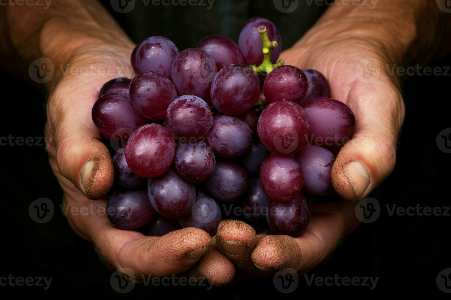 ai generado tentador masculino mano participación uva fruta. generar ai foto