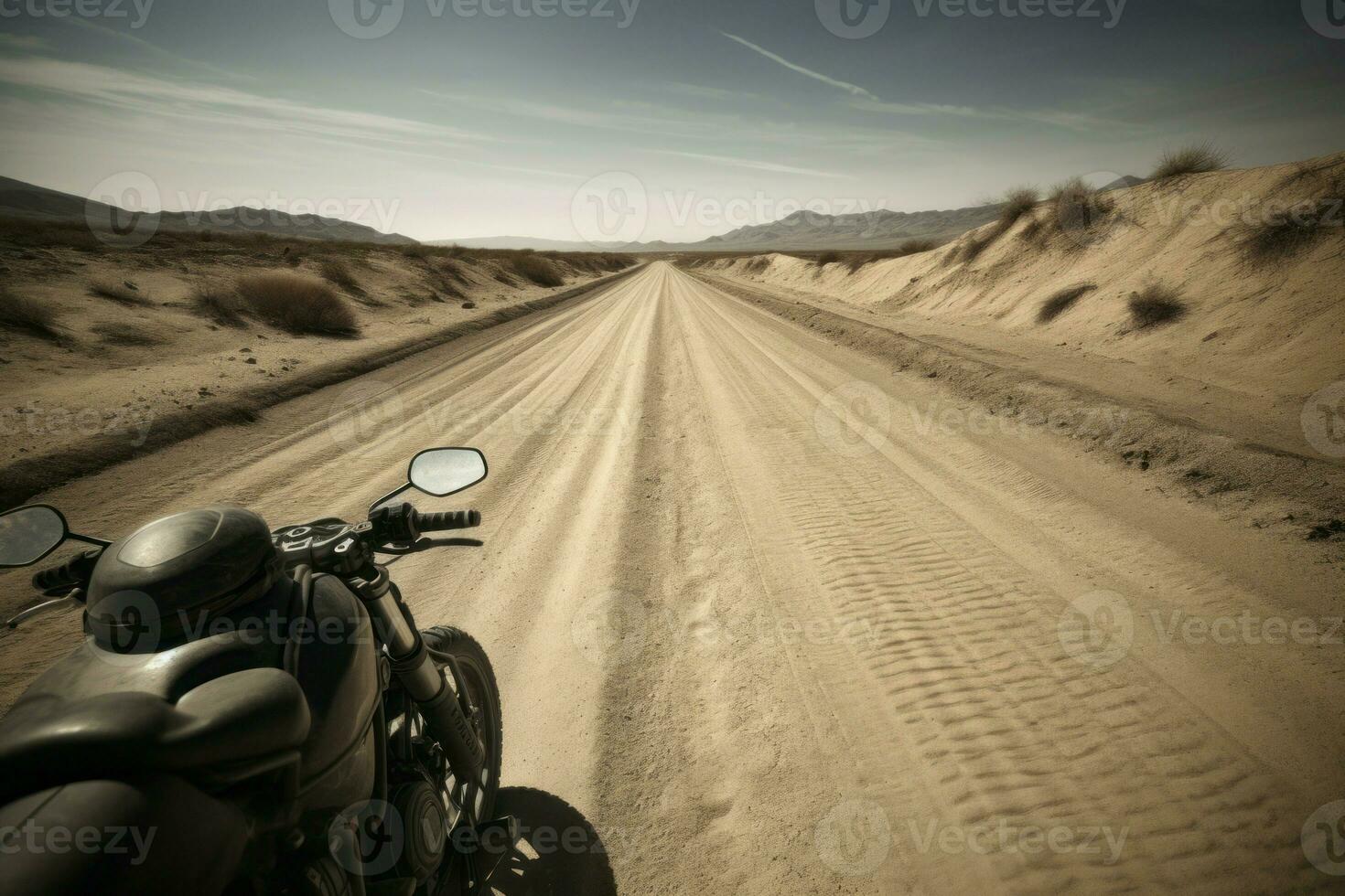 ai generado motocicleta viaje en desierto. generar ai foto