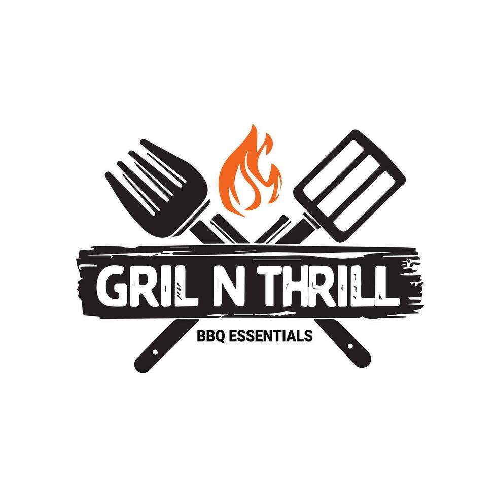 Grill N Thrill logo with BBQ Essentials vector