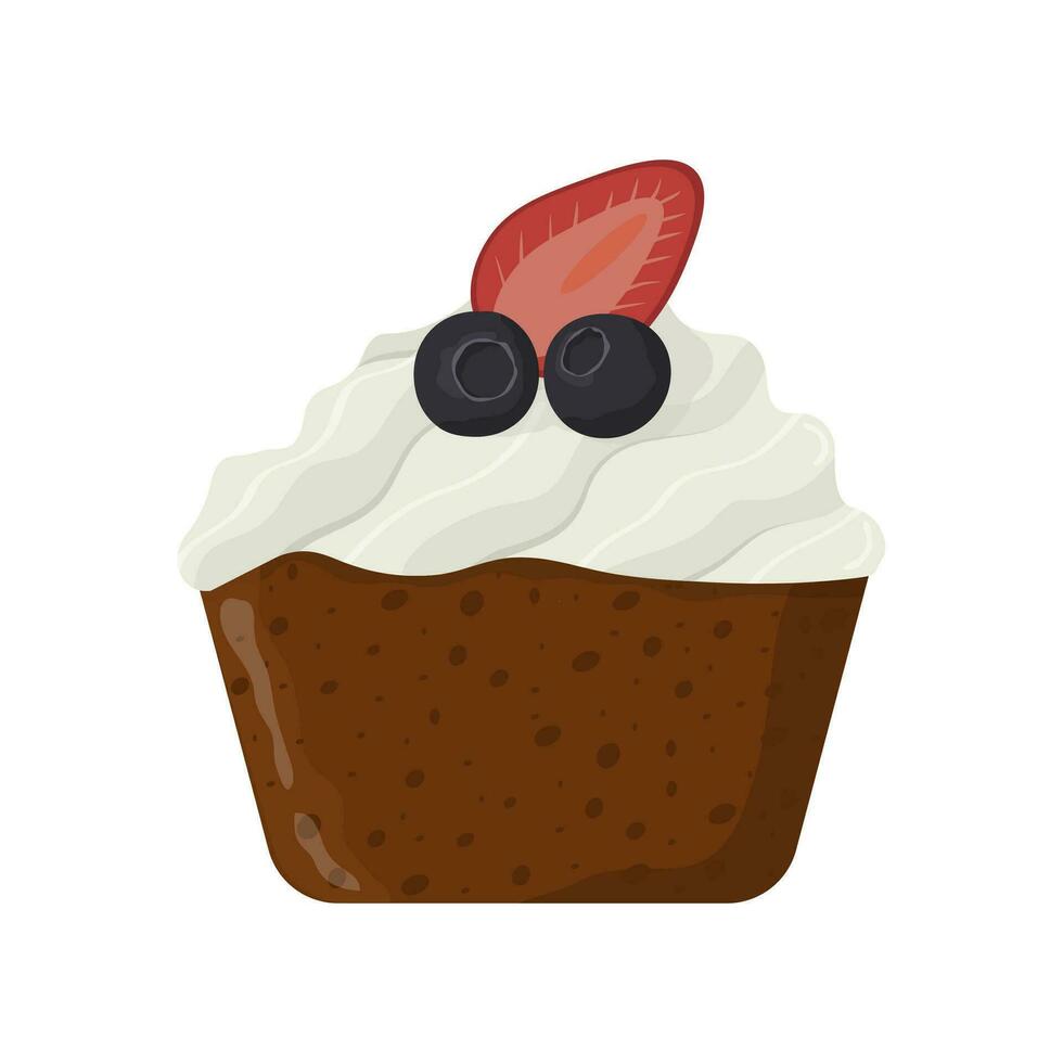 cream cupcake with blueberries and strawberries vector