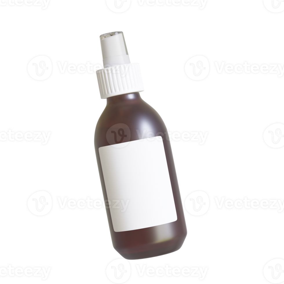 Plastic Frosted Amber Dropper Bottle Mockup with Blank Label, Isolated 3D Illustration png