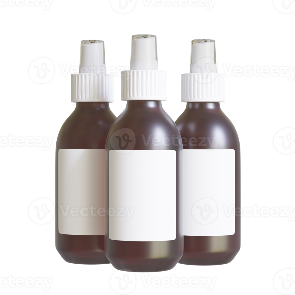 Plastic Frosted Amber Dropper Bottle Mockup with Blank Label, Isolated 3D Illustration png