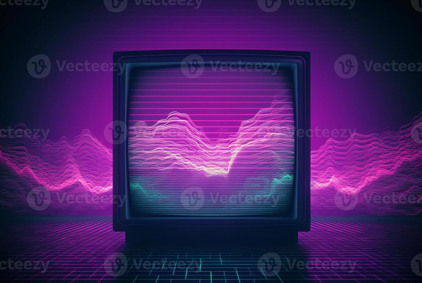 AI generated Retro purple wave tv. Generate ai photo