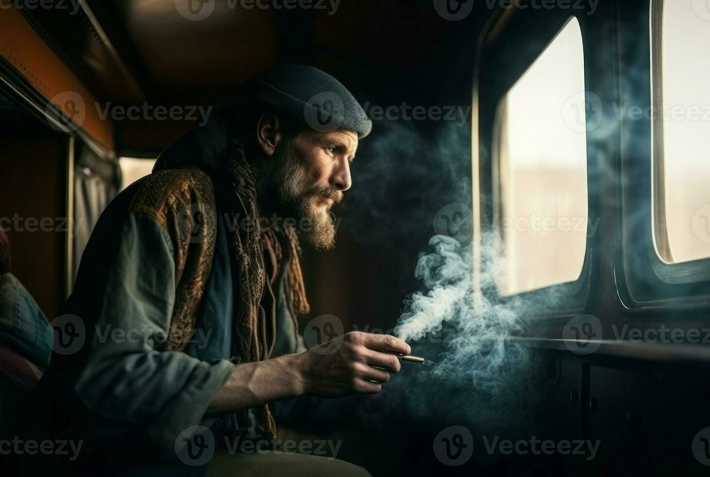 AI generated Smoking man in train transport. Generate ai photo